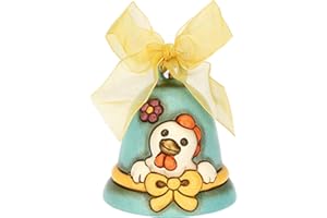 THUN, Campanella Azzurra Limited Edition in Ceramica Decorata a Mano con Nastro, Linea Sorprese di Pasqua, Ø 7 cm, 8 cm h