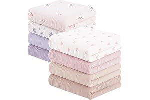 Susurration Langes Coton BéBé,Lot de 5 Mousseline de Coton Carrés de Mousseline Super Absorbant de Mousseline à Grain pour Unisexe Bébé Filles et Garçons 60x60cm (Rose-Violet)