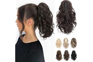 REECHO Ponytail Extension, Haarklammer in Pferdeschwanzverlängerung kurzer lockiger Pferdeschwanz Haarverlängerungen natürlich gewelltes Pferdeschwanz Haarteil für Frauen – Schwarzbraun