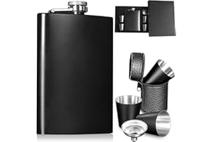 ‎ANZOME ANZOME 9oz 266ml Edelstahl Flachmann Set - Auslaufsicherer Flachmann mit 4 Bechern, Trichter, Hülle und Aufbewahrungstasche - Ideal für Outdoor-Aktivitäten und als Geschenk, Schwarz