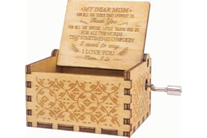 KYWLCO Music Box for Mum, for Mom from Sons Daughters, Hand Crank Wooden Vintage Laser Engraved Musical Boxes, Present for Birthday Mothers Day