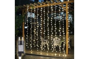 SALCAR Kurtyna świetlna LED na zewnątrz, 2 x 2 m, łańcuch świetlny, zasłona na Boże Narodzenie, do wnętrz, z 8 trybami pracy i pamięcią, oświetlenie bożonarodzeniowe do ogrodu,