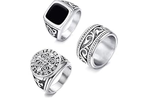 CASSIECA 3 PIÈCES En Acier Inoxydable Chevalière Bague pour Hommes Femmes Larger Ronde Gravure Templier Bague Vintage Punk Biker Gothique Croix Anneau