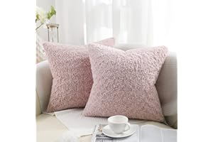 decorUhome Set of 2 Fur Cushion Covers Decorative Faux Fur Plush Fluffy Square Neutral Pillow Case for Sofa, Pink, 18 x 18 inch/45x45cm