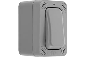 BRITISH GENERAL BG Electrical Outdoor Slim Single Wall Switch with LED Indicator, Weatherproof, Grey, Nexus Storm, 2-Way, 20A, IP66 Rated, WP12S