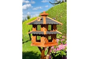 DARLUX Vogelvilla wetterfest von L bis XXL Futterhaus Vogelhaus mit oder ohne Ständer in Braun mit Rot, Grün oder Blau für Garten und Balkon (Größe XL ohne Ständer, Schwarz - Braun)