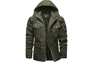 TACVASEN Hommes Veste Militaire Veste d'hiver Décontracté Coton Coupe-Vent Veste d'extérieur Cargo Blouson avec Capuche