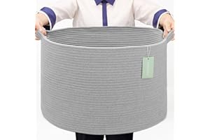 BOSROTY Extra Large Blanket Basket 87L, Laundry Hamper, Baby Nursery Hamper for Storage Toys Clothes Towels, Large Cotton Rope Laundry Basket for Girls Boys, 55 x 35 CM, Light Gray