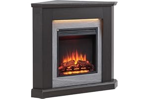 CROWNFLAME BALDERIA Chimenea de Esquina Pegasos | Efecto de Llama 3D | Calentador, Calefacción eléctrica 2000W | Iluminación Ambiental LED | Mando a Distancia, Temporizador y termostato | Roble Oscuro