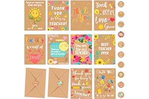 CRAZY LITTLE THINGS Giftinghouse 10 Thank You Teacher Cards Multipack with Envelopes and Stickers - 10 Unique Designs for Men and Women – Blank Inside - Teachers Christmas Cards