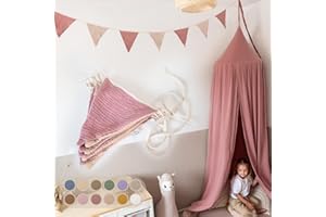 ‎LILIMAUS LILIMAUS Wimpelkette Stoff [in 12 Farben] Wimpelkette Kinderzimmer - 100% Baumwolle Handmade Girlande Stoff - Wimpelkette Musselin - Hausbett Deko Mädchen & Jungen - Girlande für Babyzimmer