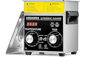 CREWORKS 2L Nettoyeur à Ultrasons Professionnel丨Puissance 60W丨Chauffage 100W丨Minuterie 1-30min丨Mode Dégazage et Mode Doux, Bac à Ultrasons Commercial Machine de Nettoyage Ultrasonique