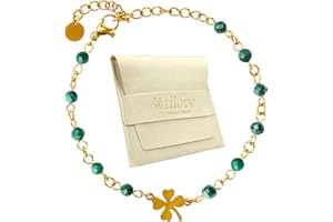 ZINELLO DESIGN TILOVE - Bracelet Femme en Pierre Naturelle – Pierre de Lithothérapie, Chakra et Bien-Être – Trèfle Porte-Bonheur en Acier Inoxydable – Conçu en France – Idée Cadeau Fête des Mères