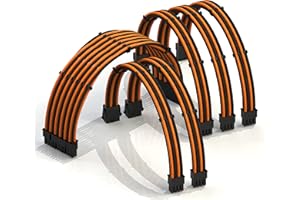 LINKUP - AVA 30cm Rallonge de Câble PSU Gainée Personnalisée GPU PC Tressé avec Kit de Peigne - Compatible avec RTX3090 | 1x24P (20+4) | 2x8P (4+4) CPU | 3x8 P (6+2) GPU | 300mm - Orange Noir