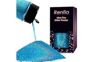 Renfio Polvere glitter olografica ultra fine in resina metallizzata, 60 g, fiocchi di PET da 0,2 mm, per bicchieri e slime, colore: blu laser