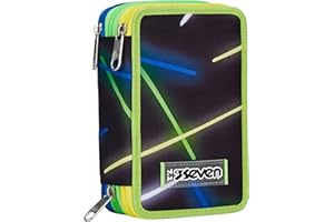 Seven Astuccio Scuola 3 Scomparti, Blu, Light Route, Portapenne Triplo Scomparto Completo Di Penne, Matite, Colori, Accessori Zaino, Elementari, Medie, Superiori, Bambino Ragazzo
