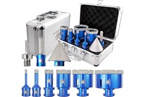 Punta per Trapano Diamantata Set - BRSCHNITT 6/10/20/35/50/68mm+&10mm+50mm Fresa Diamantata M14 Filo per Porcellana Granito Piastrella Marmo Taglio a Secco&Adattatori