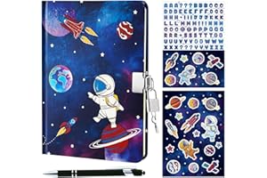 WERNNSAI Set Spazio Diario - Quaderno luminoso Regalo per Ragazzi Bambini Viaggio Privato Note Taccuino da Scrivere Adesivi Penna a Sfera con Serratura e Chiavi