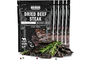 The Meat Makers Original Dried Beef Jerky Steak (500g) - Bistec de cecina de vaca seca, Cecina de Vaca, Carne Seca, Snack de Carne, Alto en Proteínas, Bajo en Calorías. Carne seca para personas.