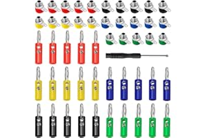 KUOQIY 50 Stück Bananenstecker Buchse Stecker, 4mm Binding Terminal Jack + Lautsprecher Bananenstecke, Mit Schraubendreher (25 Paar 5 Farben)