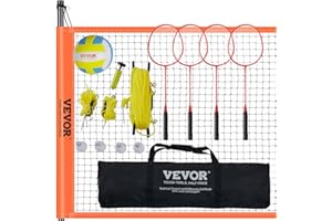 VEVOR Ensemble de Volley-Ball Et de Badminton, Filet de Badminton Portable d'Extérieur, Poteaux en Acier Hauteur Réglable, Ensemble Combiné Pro avec Volley-Ball en PVC, pour Pelouse Plage Jardin