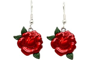 Bluebubble MY TATTOO Red Rose Dangle Earrings on Gift Card