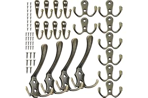 PURETÉAVHOM Kleiderhaken Wand 20Pcs Garderobenhaken Vintage 8 Haken zum Schrauben 8 Doppelt Wandhaken 4 Drei Schlüsselhaken Bronze Garderobe Retro mit 40 Schrauben für Bad Küche Büro Tür Schlafzimmer
