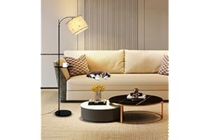 ALANTOP Floor Lamp for Living Room, 70 in Standing Lamp, Adjustable Patterned Linen Shade, Black Metal Stem with a Small Shelf, Retro Minimalist Floor Lamp, Suitable for Living Room, Lounge, E27 Bulb