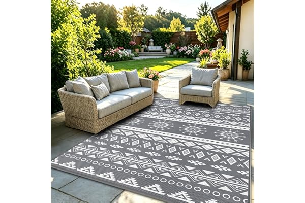 MOKANI Grand tapis d'extérieur et d'extérieur imperméable, réversible, en plastique, léger, pliable, résistant aux UV, pour camping-car, balcon, plage, terrasse - 150 x 240 cm