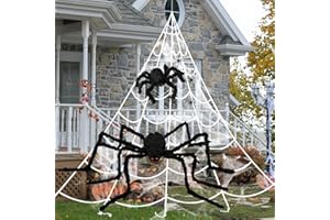 WECUTE Halloween Deko Outdoor Spinne Groß Set: 150cm+30cm Riesenspinne+500cm Dreieckiges Riesen Spinnennetz+80g Elastizität Spinnennetzen+20 Mini Spinne für Horror Garten Dekorations Partys (Kombination 1)