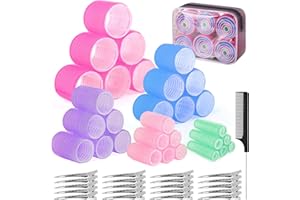 BELICOO 60 wałków do włosów z klipsami, 5 rozmiarów (60/48/36/25/15 mm) wałki na rzepy z 28 metalowymi klipsami, idealne do długich, średnio krótkich, grubych włosów (wielokolorowe)