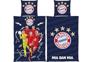 ‎FC BAYERN MÜNCHEN FC Bayern München Wende-Bettwäsche Player 135 x 200 + 80 x 80 cm 100% Baumwolle Linon Fußball FCB Deutscher Rekord-Meister Mia san Mia Fußball Allianz Arena deutsche Größe mit Reißverschluss