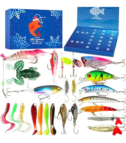 Hudfg Calendrier De L'Avent De La Pêche 2025 Pour Hommes Et Adolescents - Compte à Rebours De 24 Jours Avec Leurres De Pêche Vib - Cadeau Surprise Idéal Pour Les Amateurs De