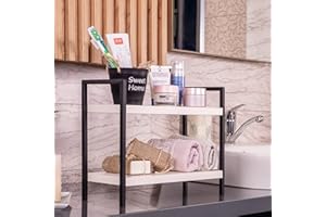 sugodesign Multifunktionales Holzregal in Weiß oder Eichen-Optik mit Metallgestell für das Bad und Küche, Küchenregal, Badezimmerregal, Kosmetikregal, Büroregal (Weiß)