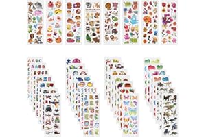 Annhao 1000+ Autocollants 3D pour Enfants, Fille Garcon, 40 Feuilles de Variétés pour Récompenser Scrapbooking, y Compris Animaux, Avions, Dinosaures, Numéros,Fruits etc