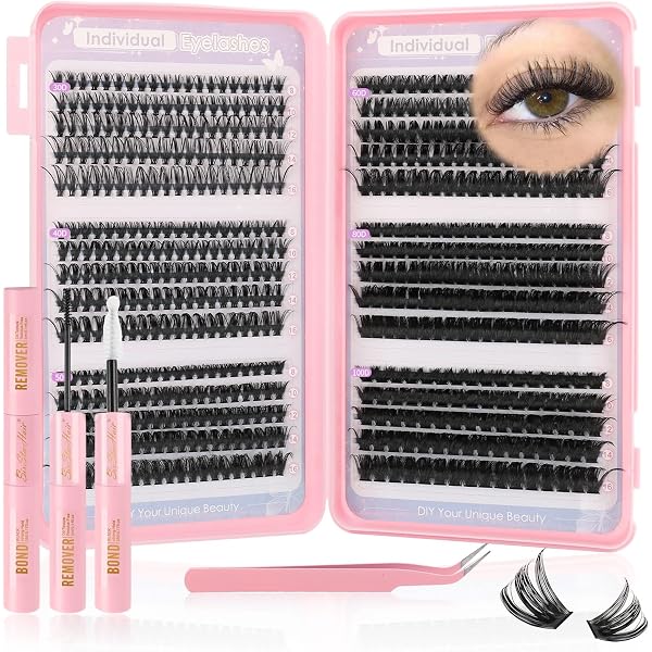 Wimpern Extensions Set – 570 Cluster Lashes 8-16 Mm, Inkl. Augenbrauenstift, Für DIY Zu Hause