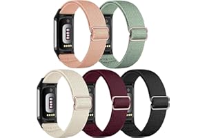 Gugobit 5 Stück Elastisches Armband Kompatibel mit Fitbit Charge 6/Fitbit Charge 5 Armband, Verstellbares Nylon atmungsaktives Ersatzarmband für Fitbit Charge 6/ Fitbit Charge 5 Damen Herren