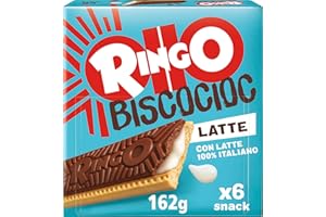 Pavesi Ringo Bisco Cioc Latte, Biscotto con Ripieno al Latte e Copertura di Cioccolato per Snack Dolce e Gustoso per la Merenda - Confezione da 6 Snacks - 162 g