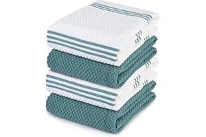 Sticky Toffee 100% Baumwolle Frottier Geschirrtücher, 4er Set Geschirrtücher | 40,6 x 71 cm | Blaugrün | Weiche saugfähige Restaurant-Bar-Glas-küchentücher