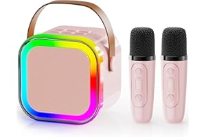 JYX Karaoke para niños Adultos, Mini Altavoz Karaoke con 2 micrófonos inalámbricos y Luces LED, Juguetes para Las niñas los niños Regalos de cumpleaños de Navidad Fiesta en casa de la Familia