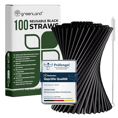 Greenland 100 wiederverwendbare Trinkhalme, schwarz