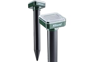 NIKAND Solar Mole Repellent Ultrasonic 2 Pack Outdoor Powered Sonic Deterrent - Mole Stopper Scare Vole for Lawn Garden & Yard Home - Groundhog Repeller Snake Rodent Gopher Spikes Chaser Pest (2 Pack)