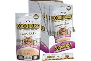 COOKHOUSE Luxury Licks Lickable Cat & Kitten Treats - Salmon - 48 x 15g Sachets - Soft & Creamy Puree - Healthy & Grain Free - 100% Natural Ingredients