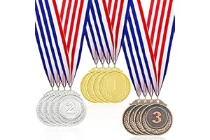 BIGTHREE Metal Medals, 12 Pcs Gold Silver Bronze Sports Day Medals with Neck Ribbon, 1st 2nd 3rd Prizes Award Medals for Sports Awards, Competitions, Party Favors, Children and Adults