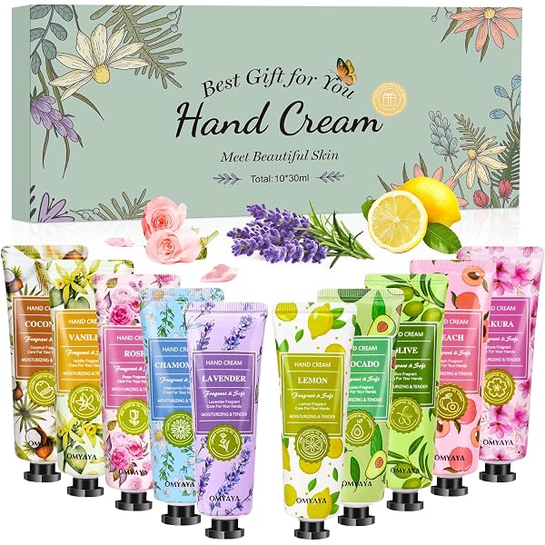 Handcreme Geschenk-Set 5x30 Ml | Für Trockene Hände | Düfte: Olive, Sakura, Rose, Kamille, Avocado | Nicht Fettend