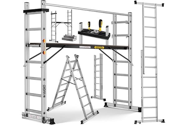 Masko Byggnadsutrustning aluminiumställning ställning ✓ Monteringsstege ✓ Arbetsställning ✓ Trappstege✓ Arbetsram | Kan belastas upp till 150 kg | halkfri beläggning