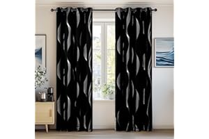 ‎DECONOVO Deconovo Abdunkelnd Vorhang für Wohnzimmer Blickdichte Gardinen Wärmeisolierend Verdunkelung Thermovorhang mit Ösen, 175x140cm(HöhexBreite), Schwarz, 2er Set