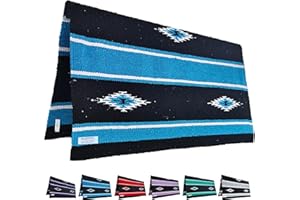 Majestic Ally 36"x 34" Navajo Design Acrylic Saddle Blanket -2.4 lbs (Hurricane Blue and Black)