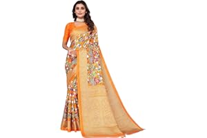 TreegoArt Fashion Damen Baumwoll-Seide Kalamkari Bedruckte Party Wear Saree mit ungesticktem Blusenteil