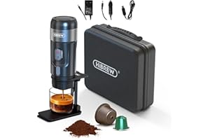 HiBREW H4A Machine à expresso portable, 3 en 1 Machine à café à capsules compatible avec Nes* OriginalLine, DG* et le café moulu, Cafetière de voiture 12V, 15 bar de pression, Avec Sac et Support